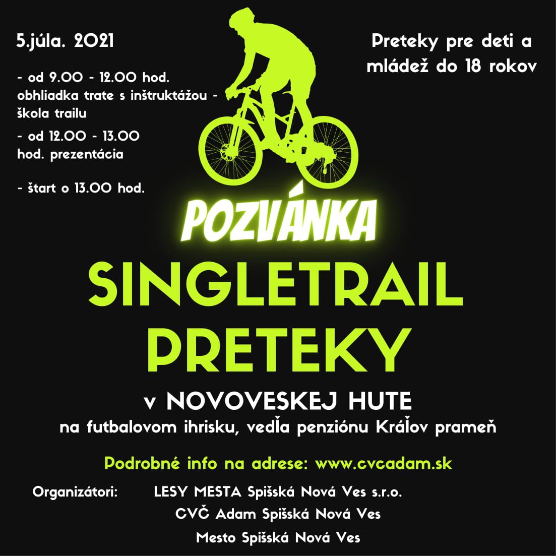 Pozvánka Singletrail preteky 5. 7. 2021